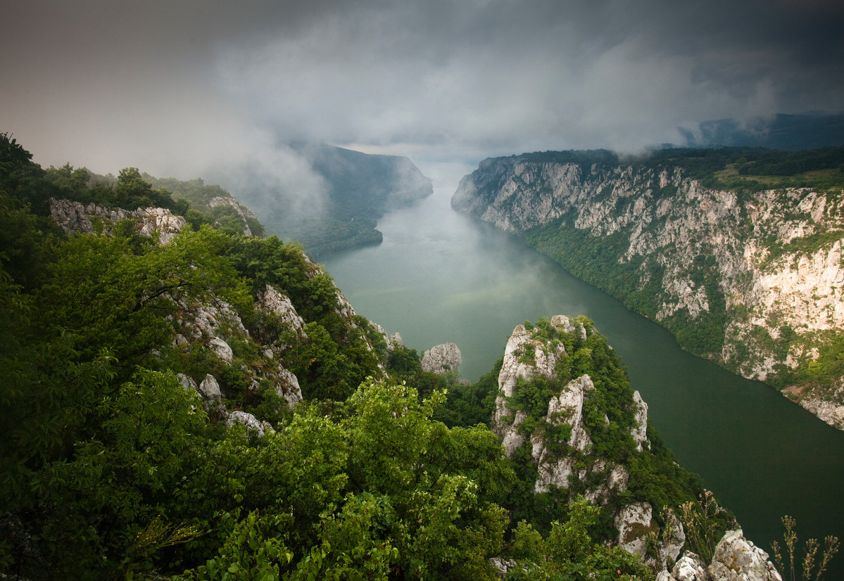 River Danube flowing through the Iron Gate Gorge, Djerdap Nation